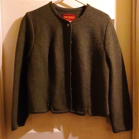 Geiger Jackets & Blazers - HARDLY USED GEIGER GREEN (OLIVE) DIRNDL WALK BOILED WOOL JACKET (44)